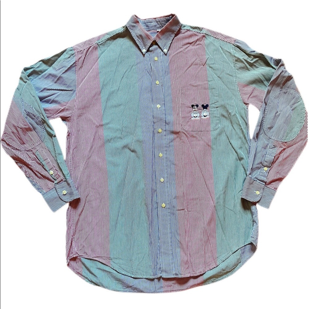 VTG 90s Disney Donaldson Mickey Colorblock Button Down Shirt L